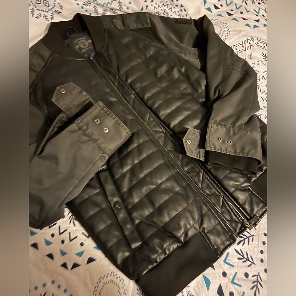 Buffalo David Bitton charcoal grey canvas & Black Leather Jacket